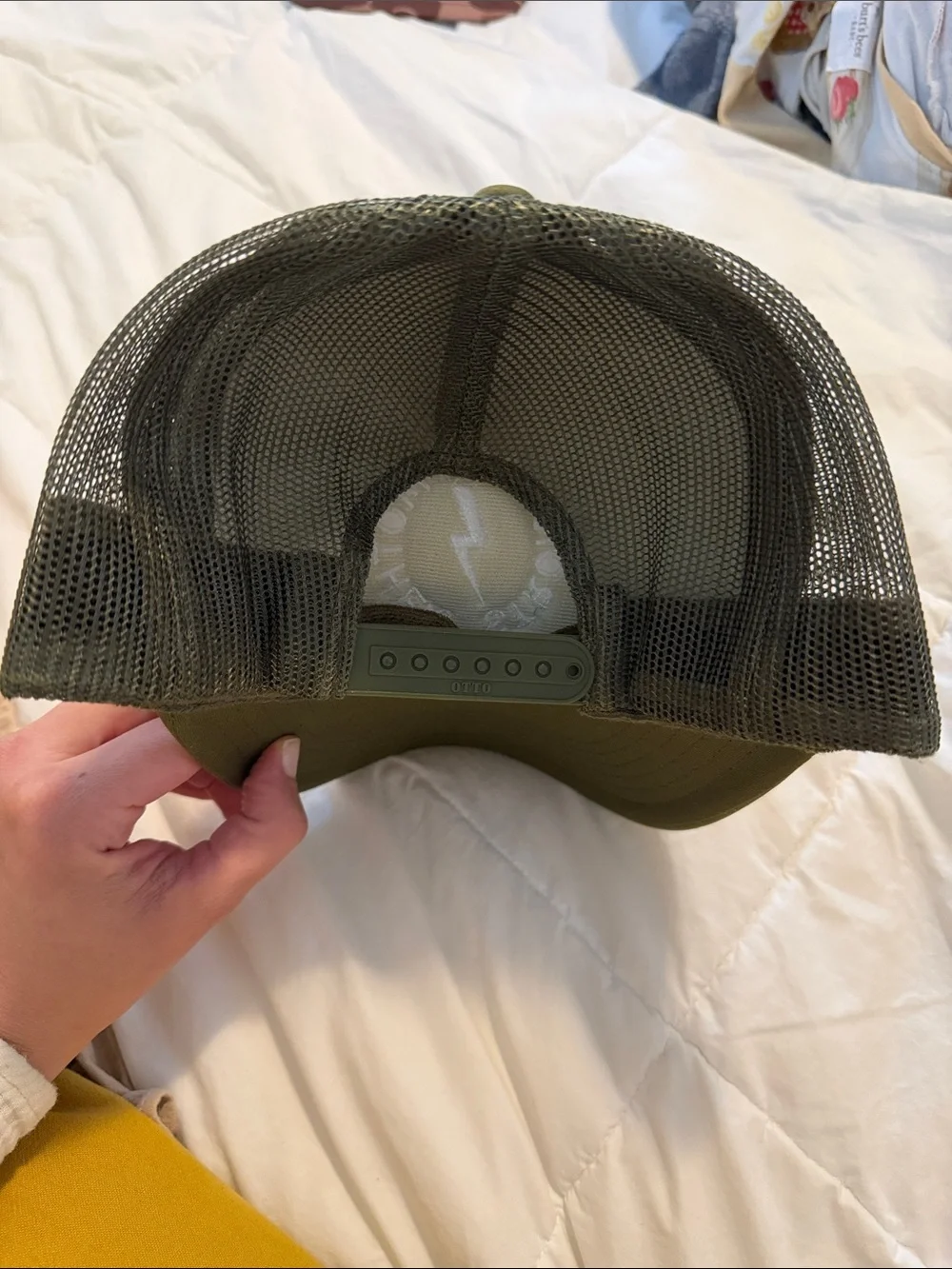 Olive Green Trucker Hat with 'Strong As A Mother' Embroidery